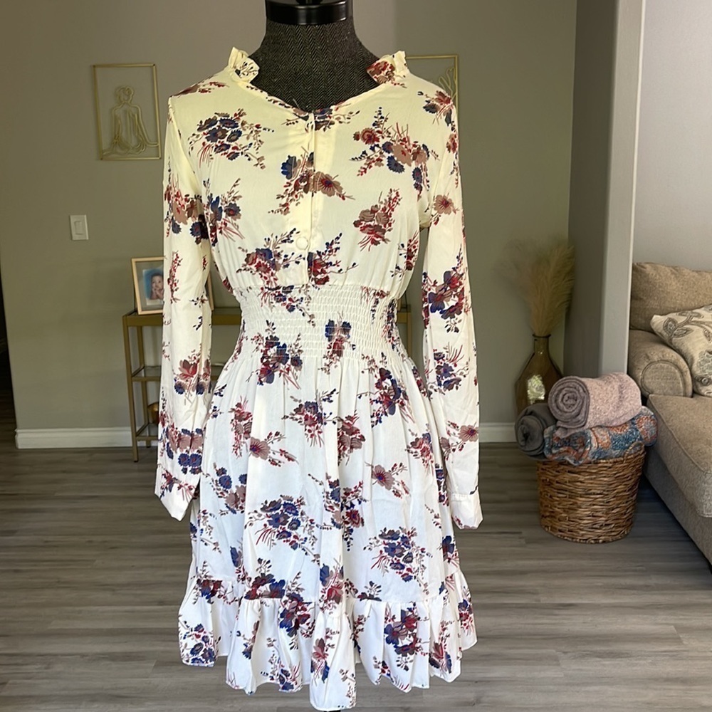 Floral Long Sleeve Dress A Line Size Small - Picture 2 of 11